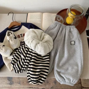 2025 Winter New Alpaca Wool Sweatpants for Boys Fleece Lined Thickened Jogger Pants Loose Casual Warm Style