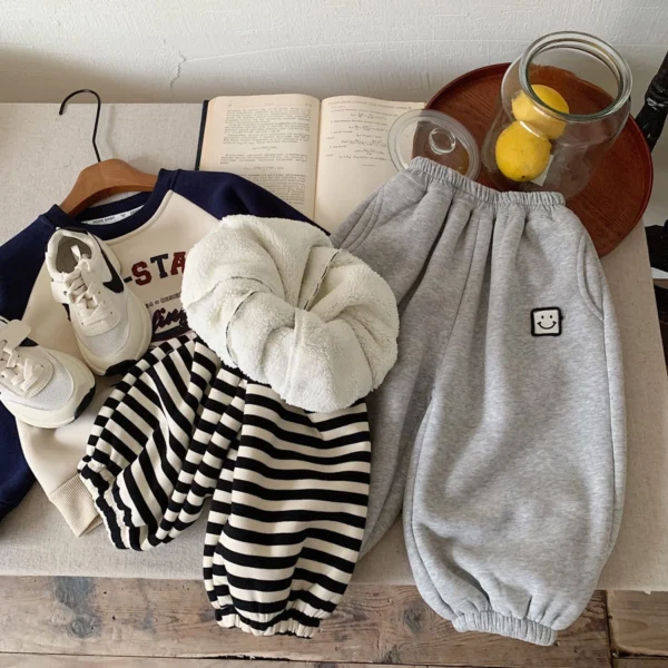 2025 Winter New Alpaca Wool Sweatpants for Boys Fleece Lined Thickened Jogger Pants Loose Casual Warm Style