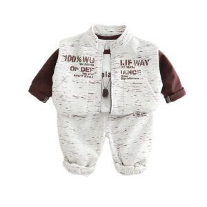 Boys 90 Cotton White Vest Brown Long Sleeve Set ART of STYLE Print Autumn Casual Outfit