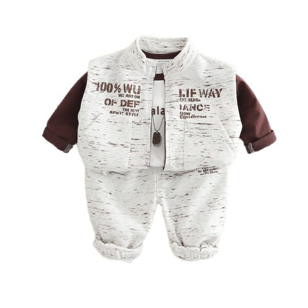 Boys 90 Cotton White Vest Brown Long Sleeve Set ART of STYLE Print Autumn Casual Outfit