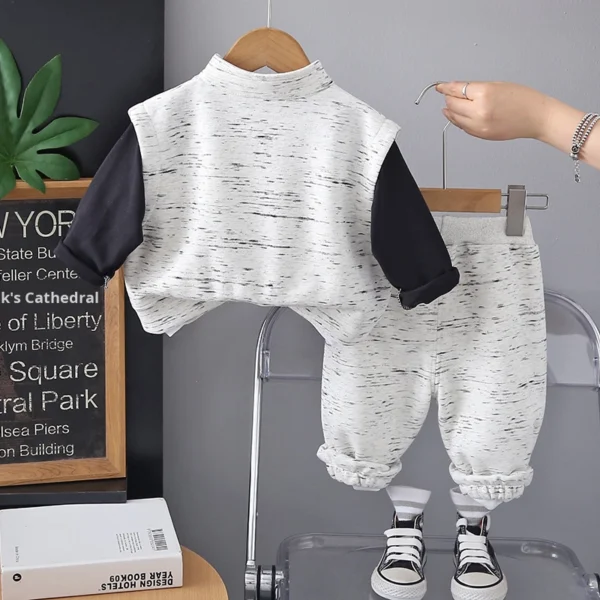 Boys 90 Cotton White Vest Brown Long Sleeve Set ART of STYLE Print Autumn Casual Outfit - Image 5